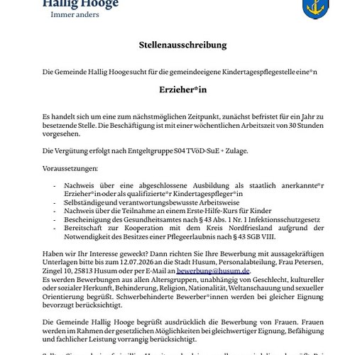 Stellenausschreibung Erzieherin