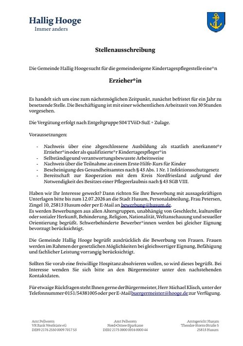Stellenausschreibung Erzieherin