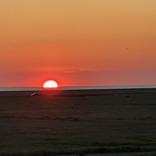 Sonnenuntergang mit sehr tief stehender Sonne